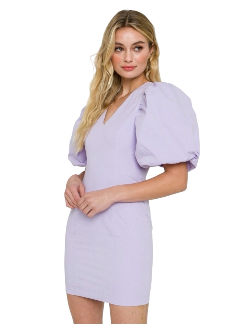 Endless Rose Lavender Puff-Sleeve V-Neck Mini Dress